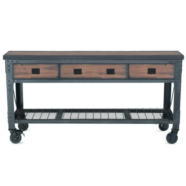 Drawer Rolling Industrial Workbench with Wood Top