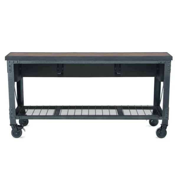 Drawer Rolling Industrial Workbench with Wood Top - Image 4