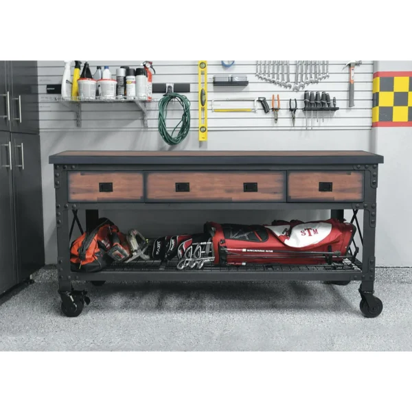 Drawer Rolling Industrial Workbench with Wood Top - Image 5